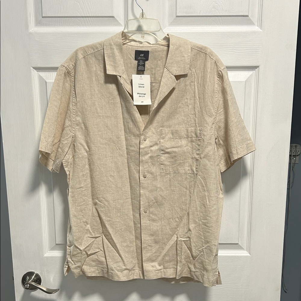 H&M Light Beige Casual Linen Button Down Shirt